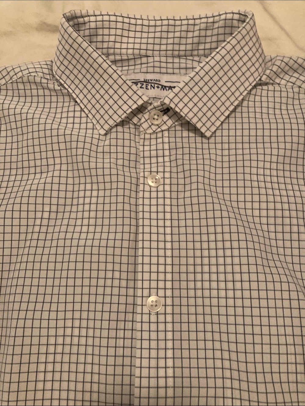 Mizzen+Main Leeward White Dress Shirt with Navy Windowpane Check Trim Fit